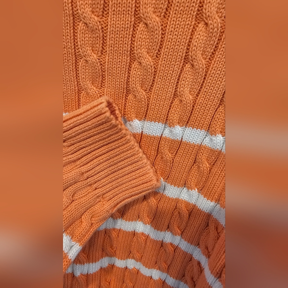 L-RL Women's Soft Orange & White Cable Crewneck Knit Sweater Size--L - Picture 5 of 10